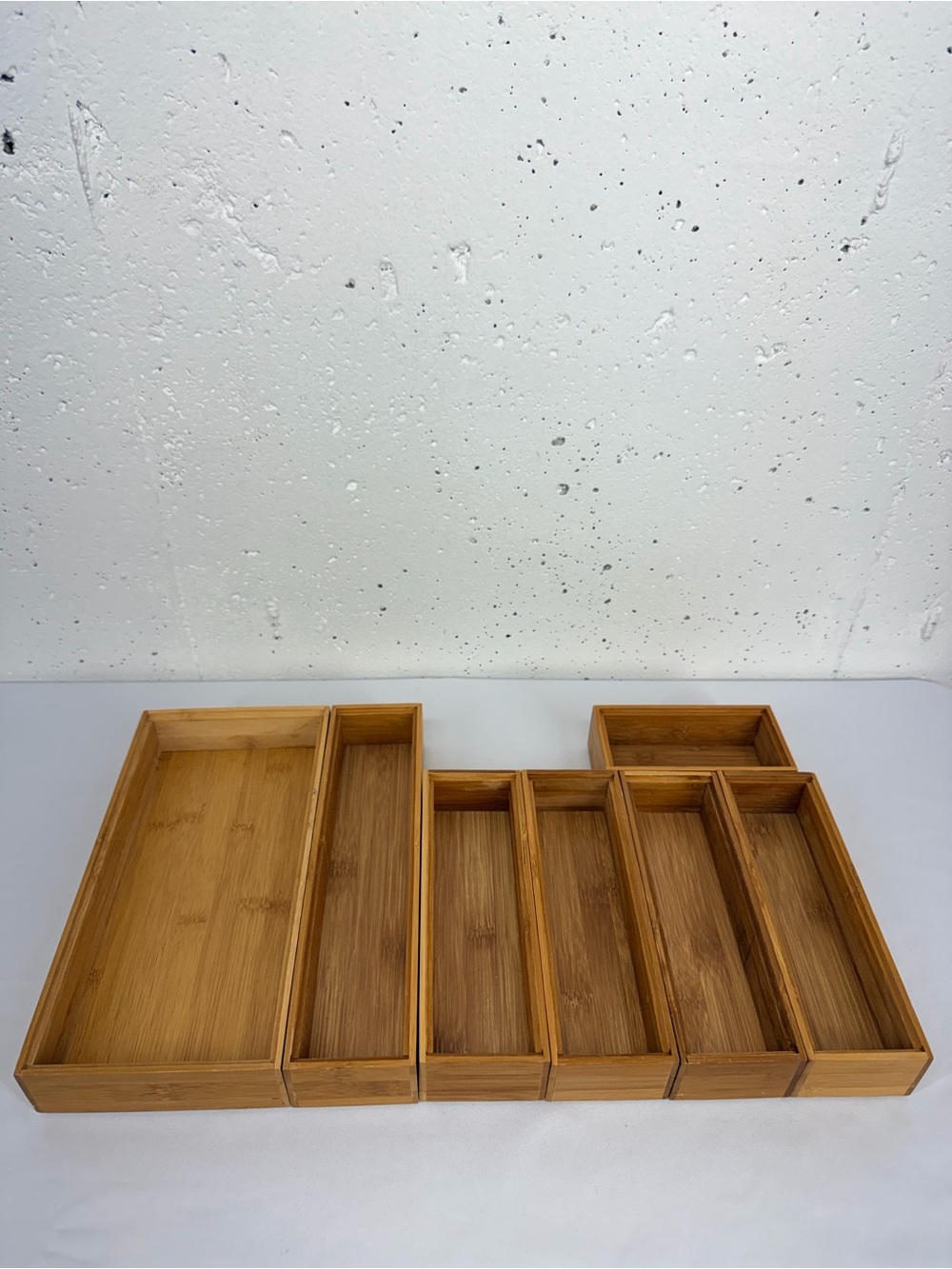 The Container Store Lot of 7 Stackable Bamboo Drawer Organizers